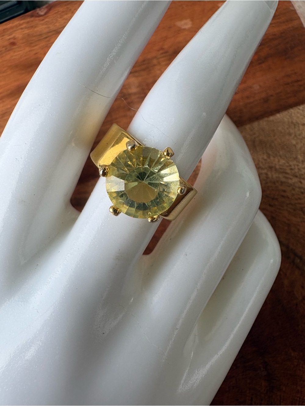 Gold-Tone Yellow Stone Statement Ring - Size 7.5